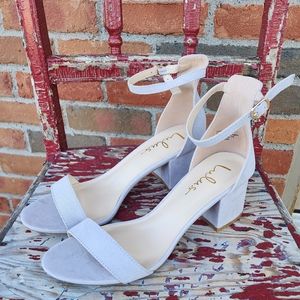 Lulu's Light Grey Suede Ankle Strap Heels